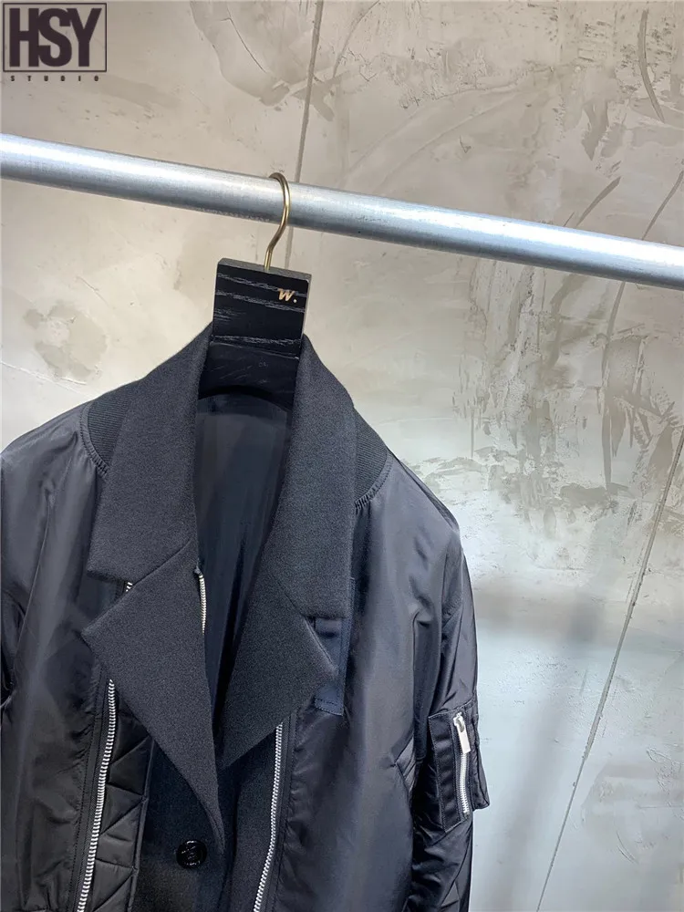 【HSY】 осень зима новые женские поддельные двухсекционные пальто короткая куртка на молнии Лоскутная куртка с длинными рукавами и отворотом 2 цвета