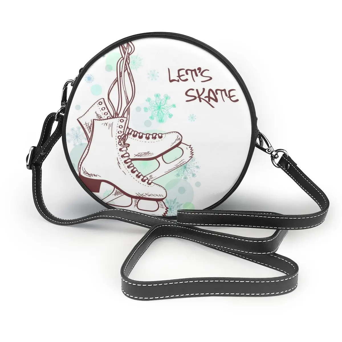 Летняя женская маленькая круглая сумка в стиле ретро для коньков с снежинками