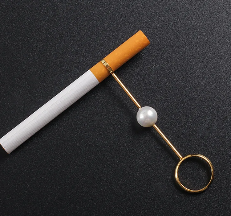 Smoker lady Brass Smoking Accessories pearl Ring Finger Hand Rack Cigarette Holder bluntholder |