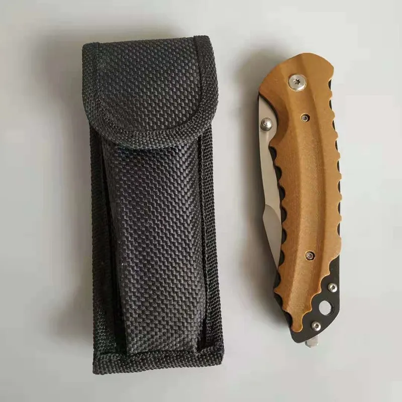 

RUIM Brown Folding Knife, Steel +G10 Non-Slip Handle Arc, Outdoor Portable Tactical Little Knife Hunting Survival High-End Knife