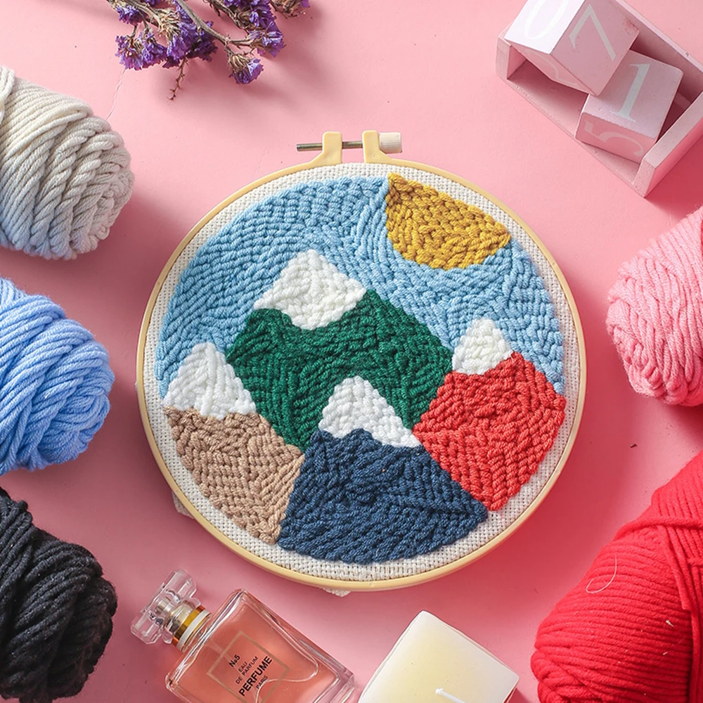 

Embroidery Kits For Beginners Landscape Mountain DIY Cross Stitch Kits Punch Needle Embroidery Needlework Sets Household Decor