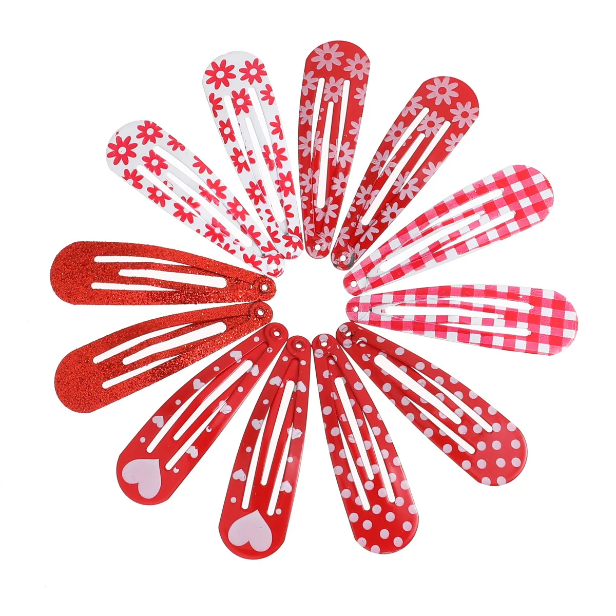 

12PCS 2 Inches Printed Red Flower Dot Hair Clips Bobby Pin Barrettes Accessories For Girls Kids Hairpins Hairgrip Headdress