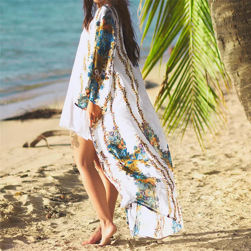 Boho богемное пляжное кимоно кардиган размера плюс рубашка с длинными рукавами