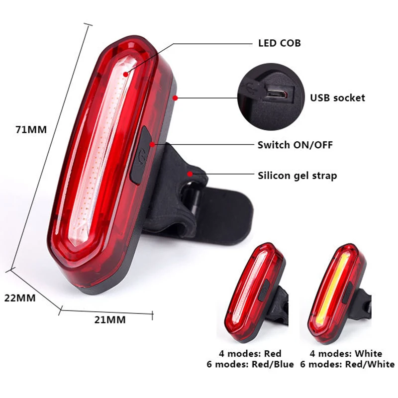 

Dual Color Bicycle Taillight COB LED Bike Rear Light Night Safety Warning Cycling Tail Lamps Outdoor Riding Flash Lamp