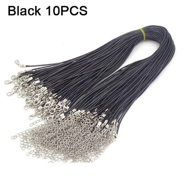 Black-10pcs Модная черная Коричневая Кожаная Вощеная веревка, шнур, ожерелье, цепочка, сделай сам, веревка, застежка-карабин, кожаные ювелирные цепочки - Цвет: Black-10pcs