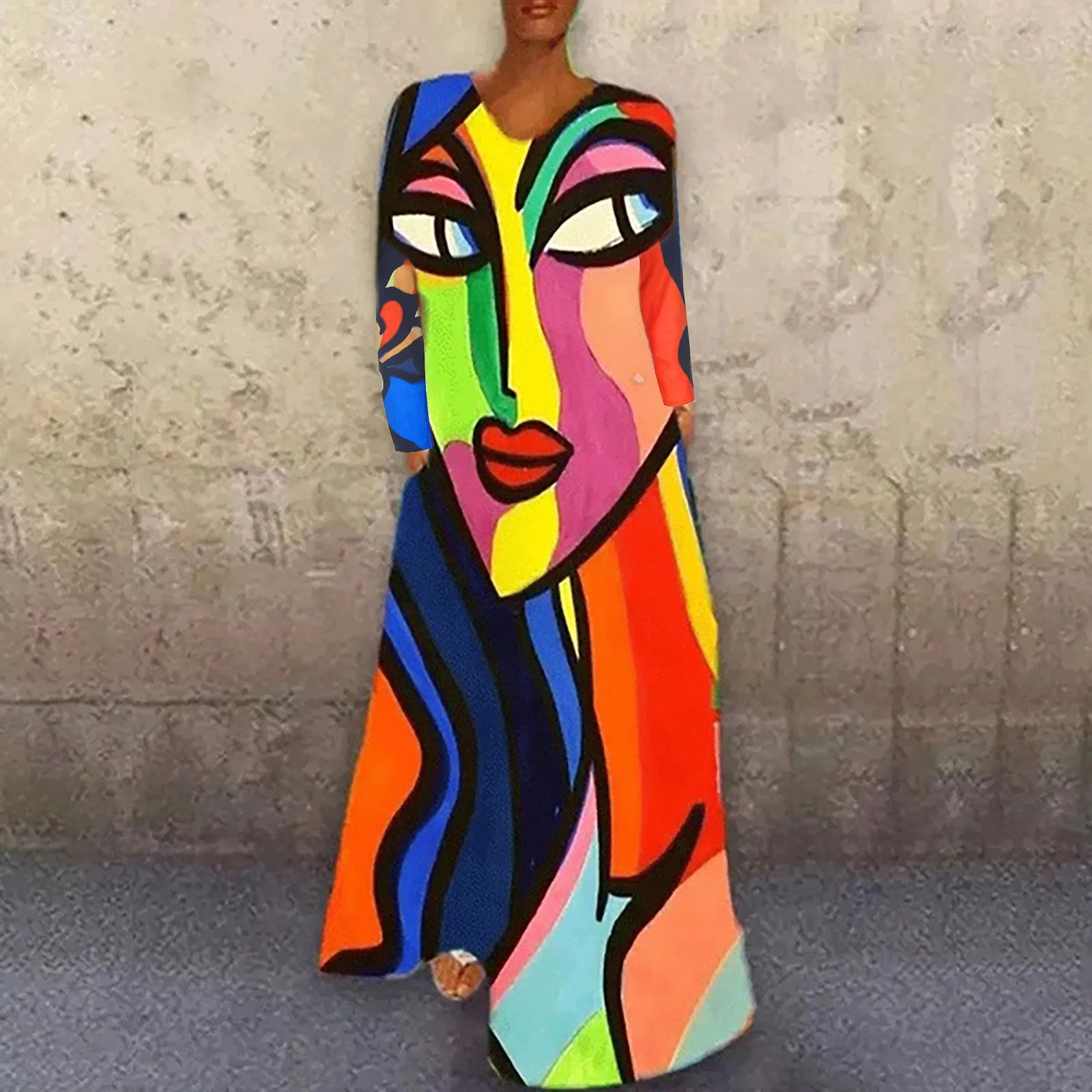 

Dresses For Women Long Sleeve O-neck Dresses Fashion Print Loose Casual Dresses Knee-Length Skirt Vestidos De Otoño Para Mujer