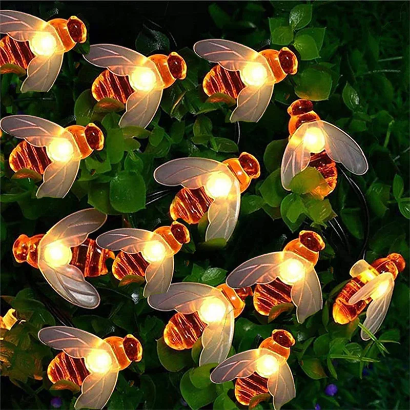 

Светодиодная гирлянсветильник Solor Power s, водонепроницаемая уличная лампа в виде пчелы, праздничное украшение на Рождество, свадьбу, вечеринк...
