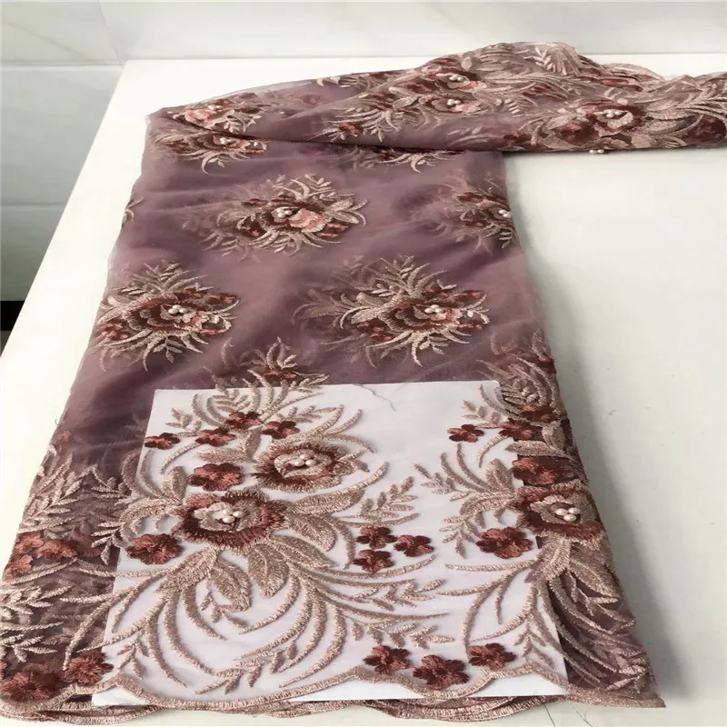 

2021 Розовая вышивка, африканская сетчатая кружевная ткань, блестки, кружевная ткань, цветочный узор, бусины, 3d кружевная ткань для нигерийско...