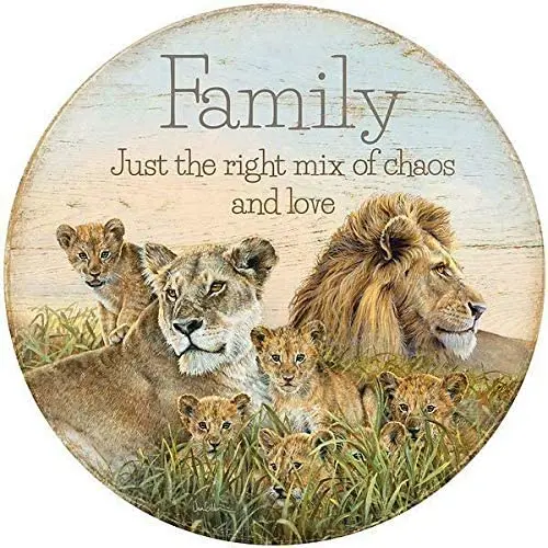 

Круглая жестяная вывеска Family - Lions 12X12 дюймов, Ностальгический металлический знак, домашний декор для Culb, бара, кафе