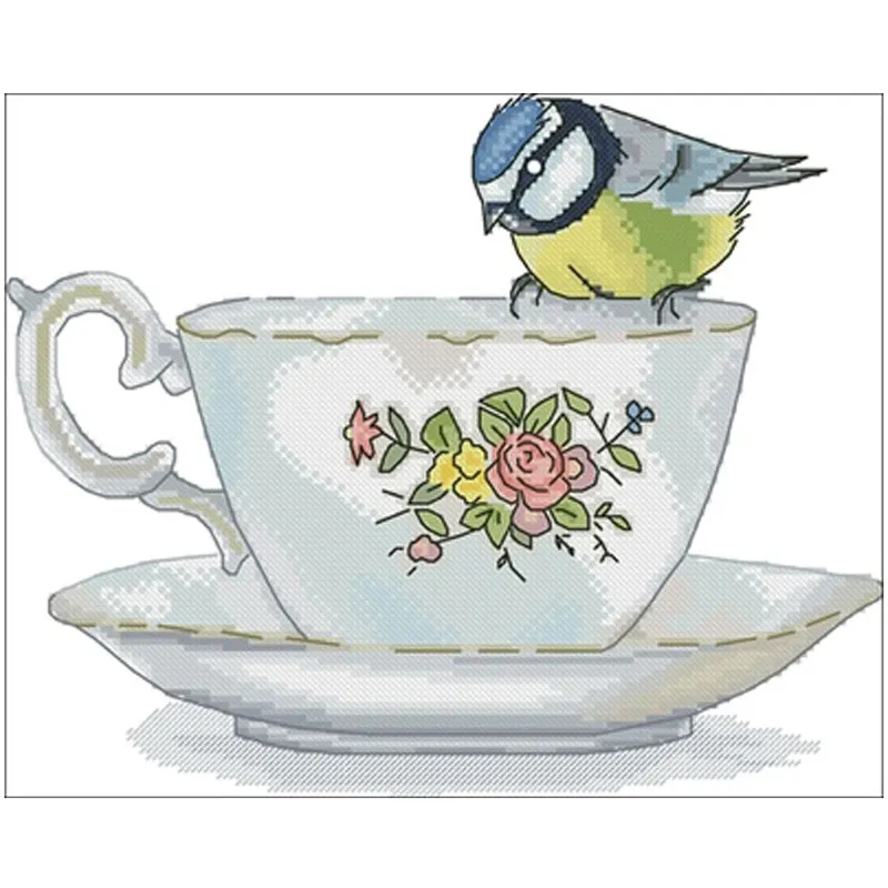 Китайские наборы для вышивки Птица на чашках | Дом и сад