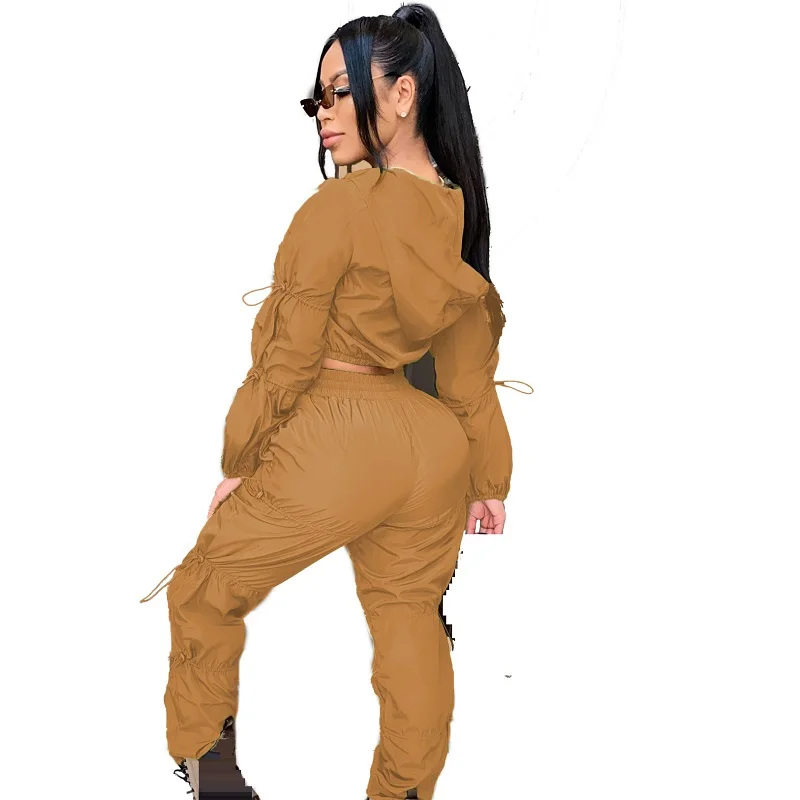 

rubber string zipper crooped hoodie+sweatpants sweat suits women matching sets 2020 fall two piece outfits for women