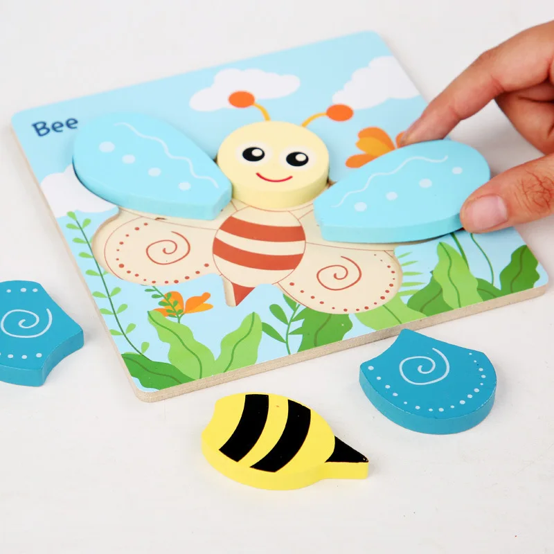 

Детская деревянная игрушка, пазлы, трехмерная головоломка для раннего развития, Мультяшные животные, пряжка, деревянные игрушки