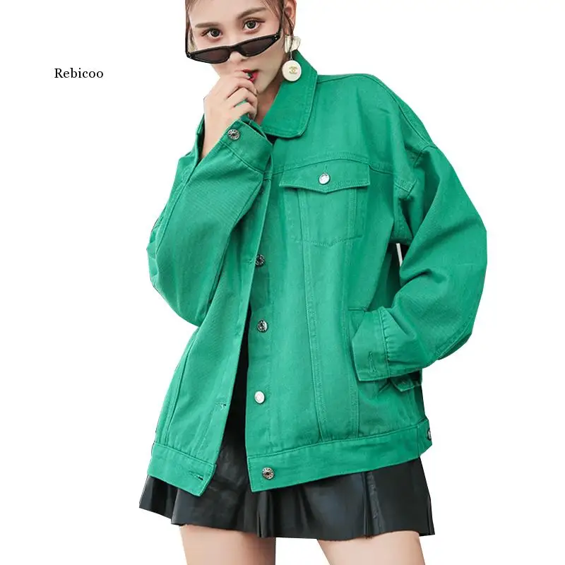 

Autumn Denim Jacket Women Boyfriend Loose Long Sleeve Jeans Jacket Female Basic Coats Casual Black Yellow Jackets Windbreaker
