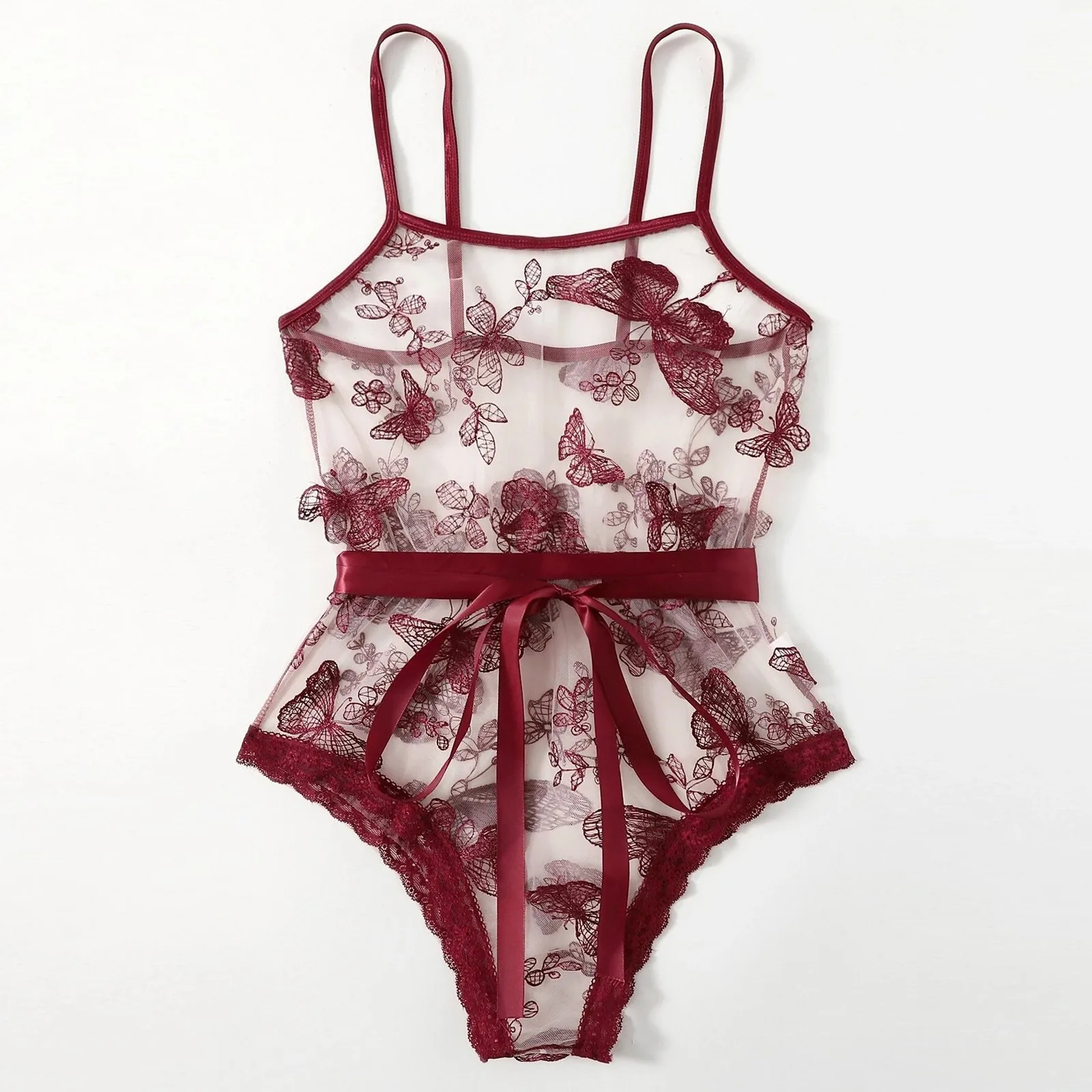 

Sexy Lace Bodysuit Lingerie for Women Butterfly Embroidery Lingerie Camisole See Through Exotic Teddies One Piece Bodysuit