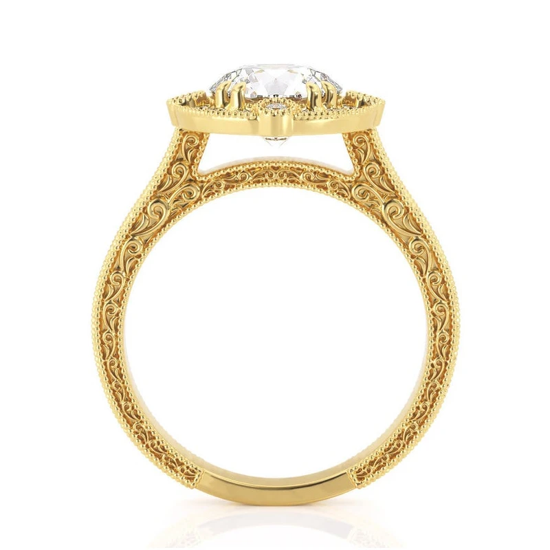 Твердое 14 К золото 1.5ct 7,5 мм EF цвет Муассанит Halo Кольцо с боковым узором обручальное кольцо для женщин подарок