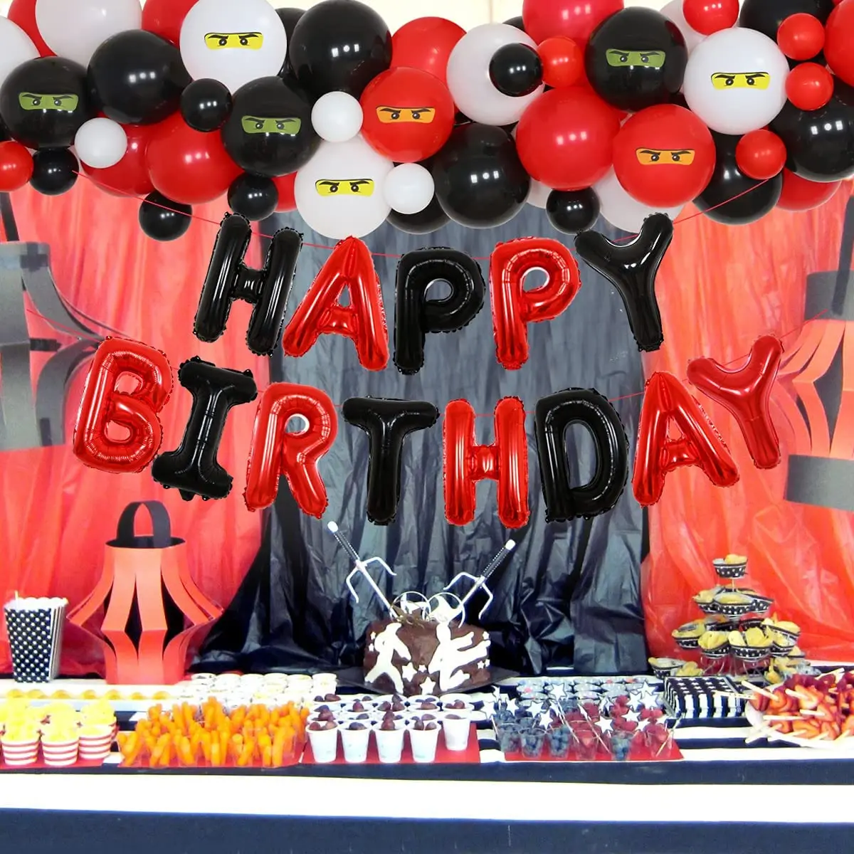 Ninja decoraciones de fiesta para ni&ntilde;os 5 suministros de fiesta de cumplea&ntilde;os de Ninja globo set de guirnaldas cartel de feliz cumplea&ntilde;os 5 globo de la hoja-3