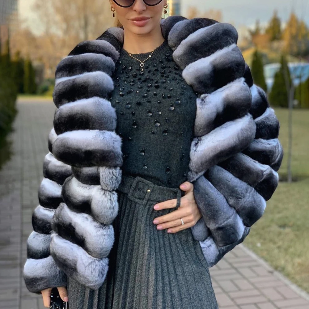 Fashion Short Real Rex Rabbit Fur Coat for Women High Quality Winter Woman Natural Rex Rabbit Fur Jacket with Big Lapel Collar