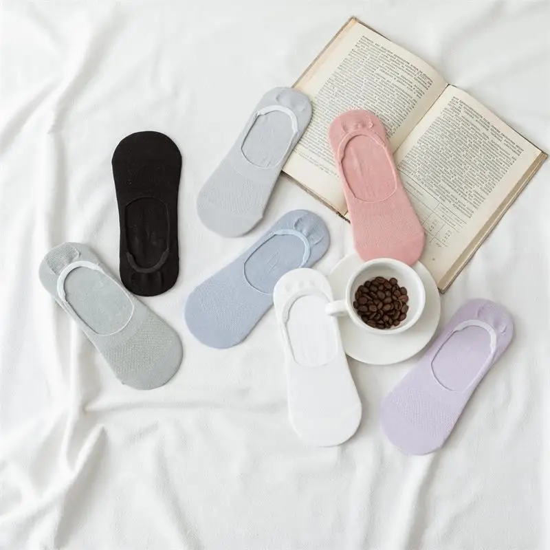 

New spring and summer socks Ladies pure color mesh silicone invisible socks Breathable short socks