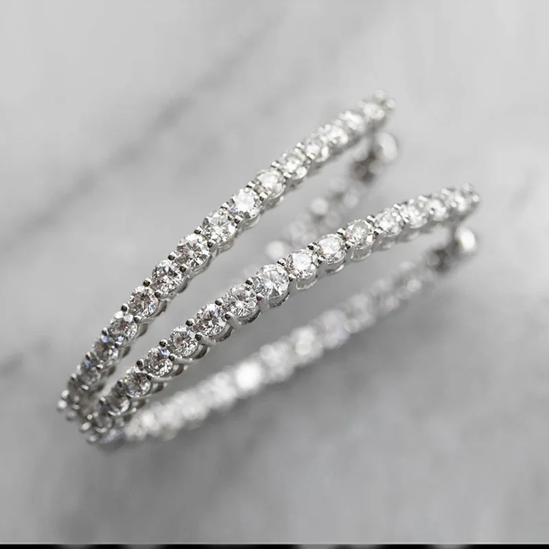

Shine Big Round Geometric Zircon Hoop Earrings for Women Circle Micro Paved Crystal CZ Stone Earrings Dainty Jewelry Party Gifts
