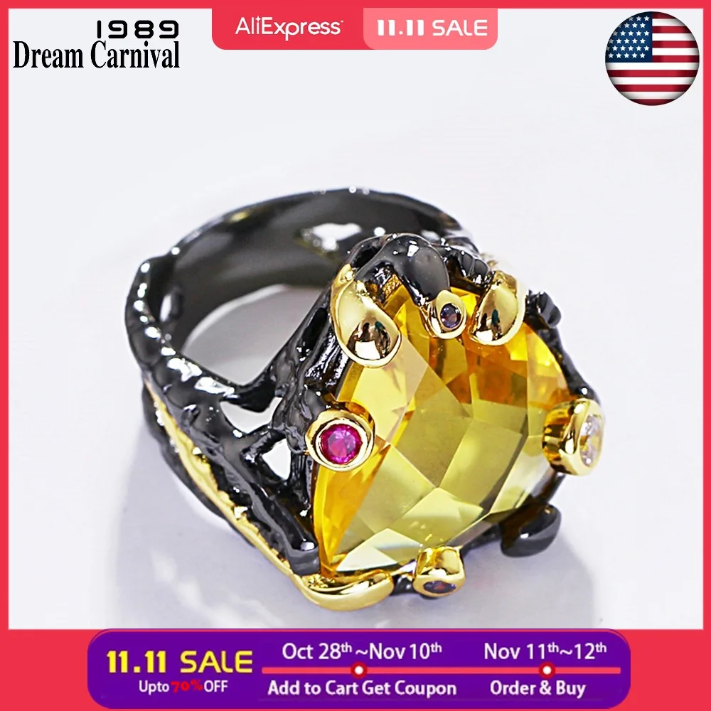 

DreamCarnival1989 Barroco Black Gold Wedding Ring for Women Big Light Brown Color Zircon Jewelry Ship from United States ZR14173