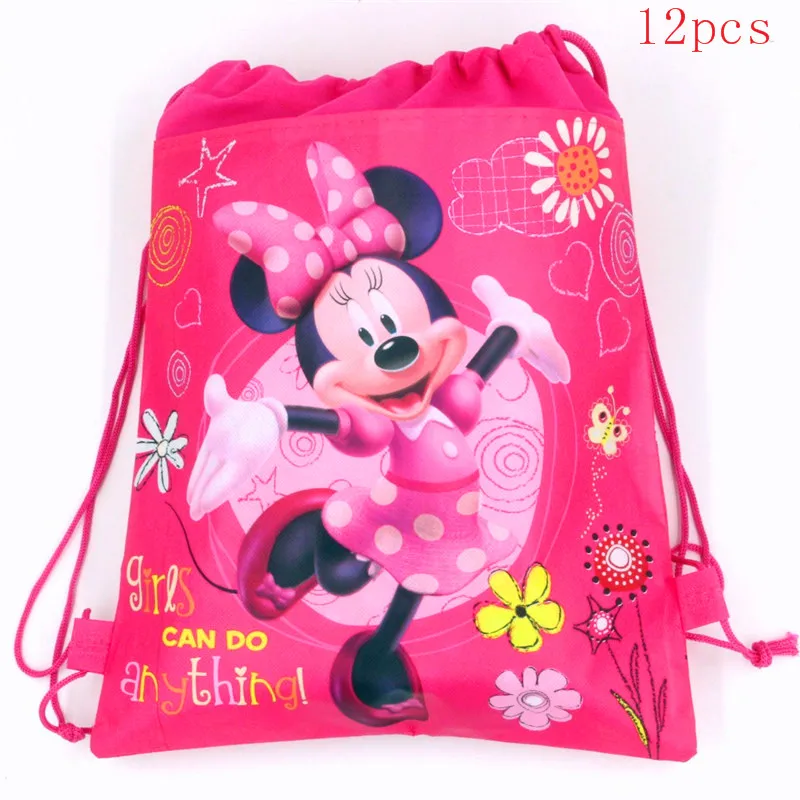 Minnie-1-12pcs 12 шт Дисней Микки Маус мультфильм нетканые ткани шнурок сумки Минни Маус Рождественская конфетка сумка школьная сумка мешок для хранения - Цвет: Minnie-1-12pcs