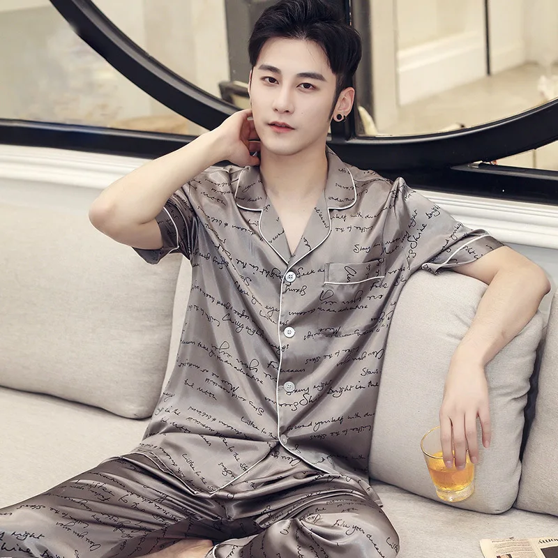 Nightwear Men Sleepwear Pajamas For Men Silk homeclothes 21003