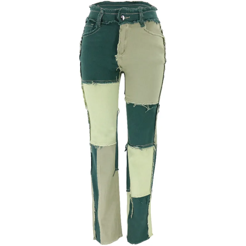

2020 The New Fashion European and American Trend Variegated Stitching Tight Hip Women's Straight Denim Trousers Jeans