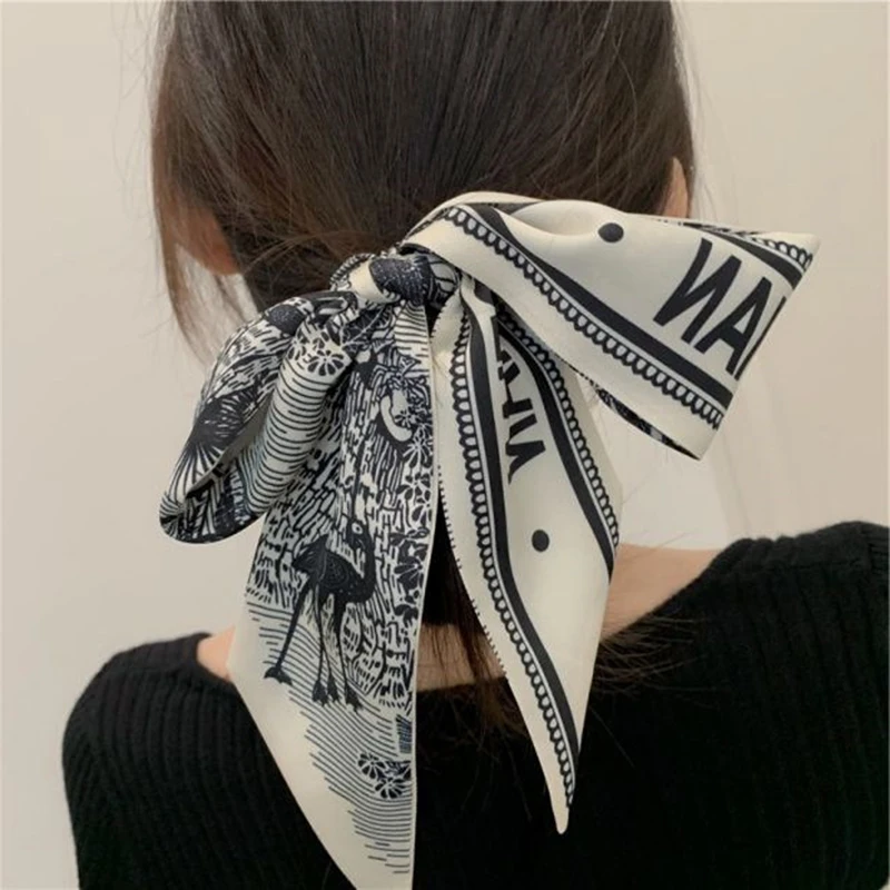 

Luxury brand rayon classic letter cartoon pattern scarf square scarf female headband bag accessories small bow scarf WJ20072
