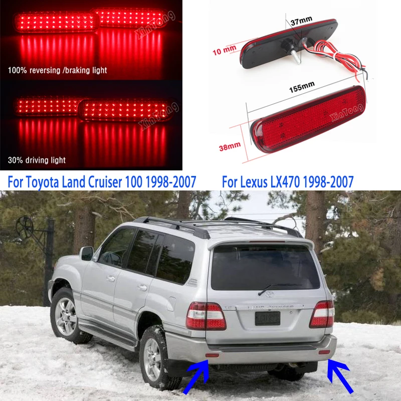 Для Toyota Land Cruiser 100 для Lexus LX470 2 шт. автомобильный Светодиодный отражатель заднего бампера Предупреждение льный светильник тормозной фонарь задний светильник s