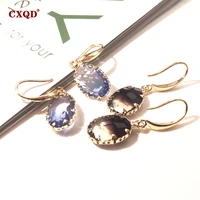 cxqd gold colorful shiny transparent oval crystal big long earrings for women pendientes pendantes christmas jewelry gift