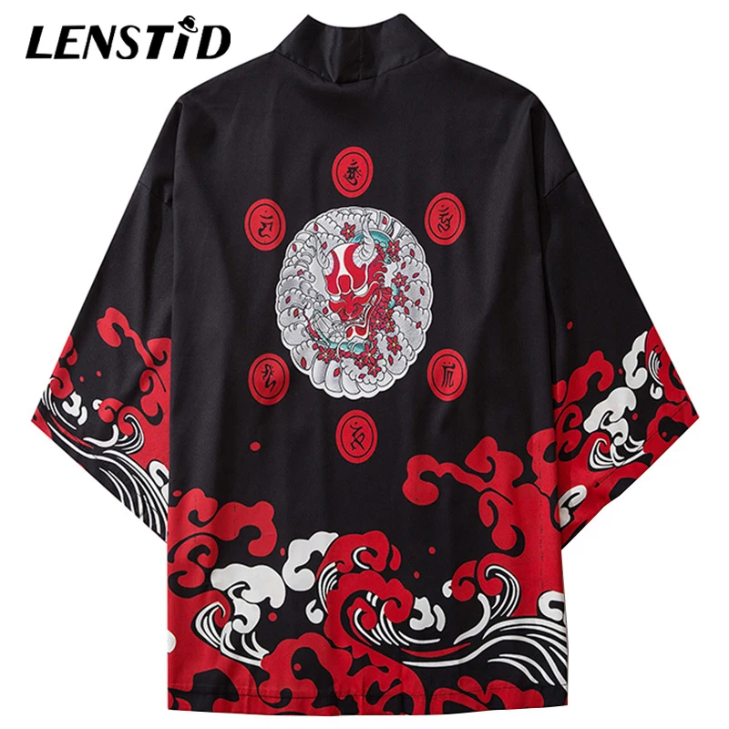Японское кимоно LENSTID в стиле Харадзюку укиё-э с принтом призрака куртка 2020