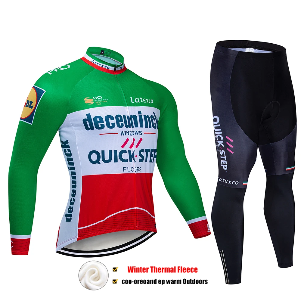 Pic Color Pro Team QUICK STEP Велоспорт Джерси 9D нагрудник набор Бельгийская велосипедная одежда мужская зимняя теплая флисовая велосипедная Одежда для велоспорта - Цвет: Pic Color