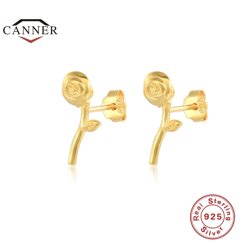 

CANNER Pendientes Plata 925 Sterling Silver Flower Stud Earrings for Women Small Carnation Rose Piercing Earring Jewelry Brincos