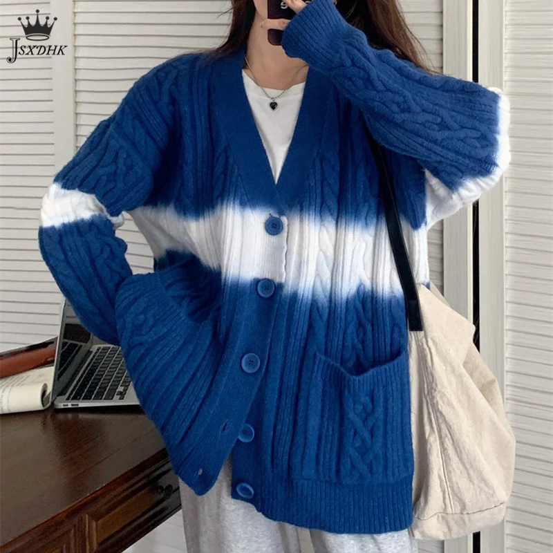 

Женский кардиган свободного покроя, длинный свитер с V-образным вырезом, плотный вязаный свитер в Корейском стиле, верхняя одежда, осень-зим...