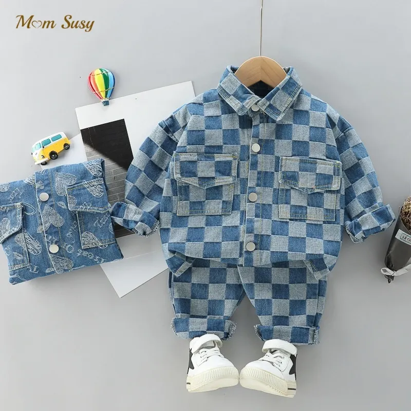 Baby Girl Boy Denim Clothes Set Jean Jacket+Pant Cotton Infant Toddler Spring Autumn Girl Boy Clothing sets Outfit 2-14Y