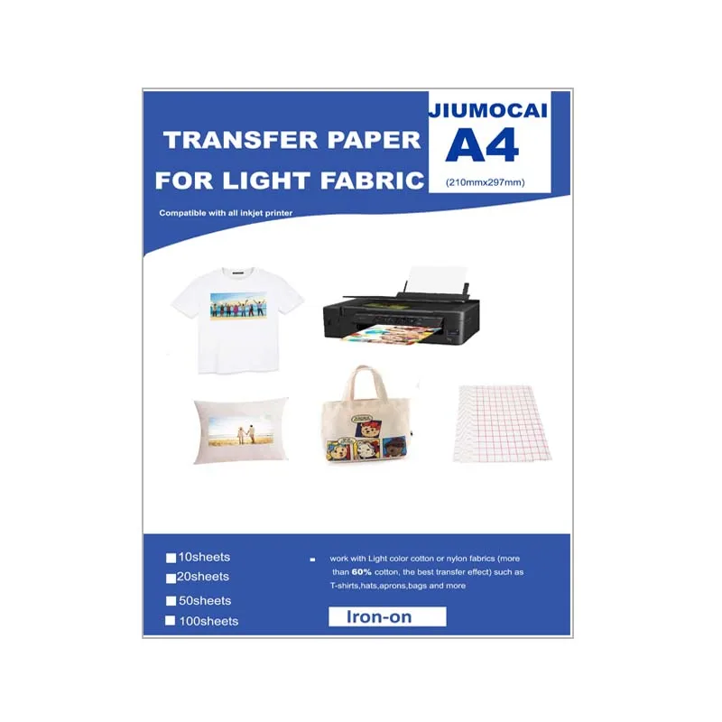 

Inkjet PREMIUM Iron-On White and Light Color T Shirt Transfers Pape A4 10/20/50/100 Sheets