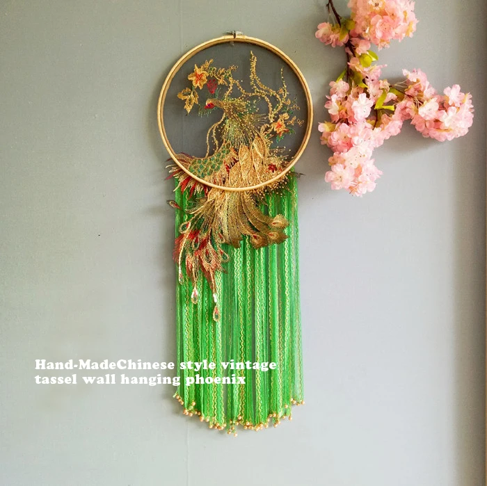 

Handmade Chinese style retro-soviet wall hanging Peacock Phoenix living room Xuanguan creative hand-decorated