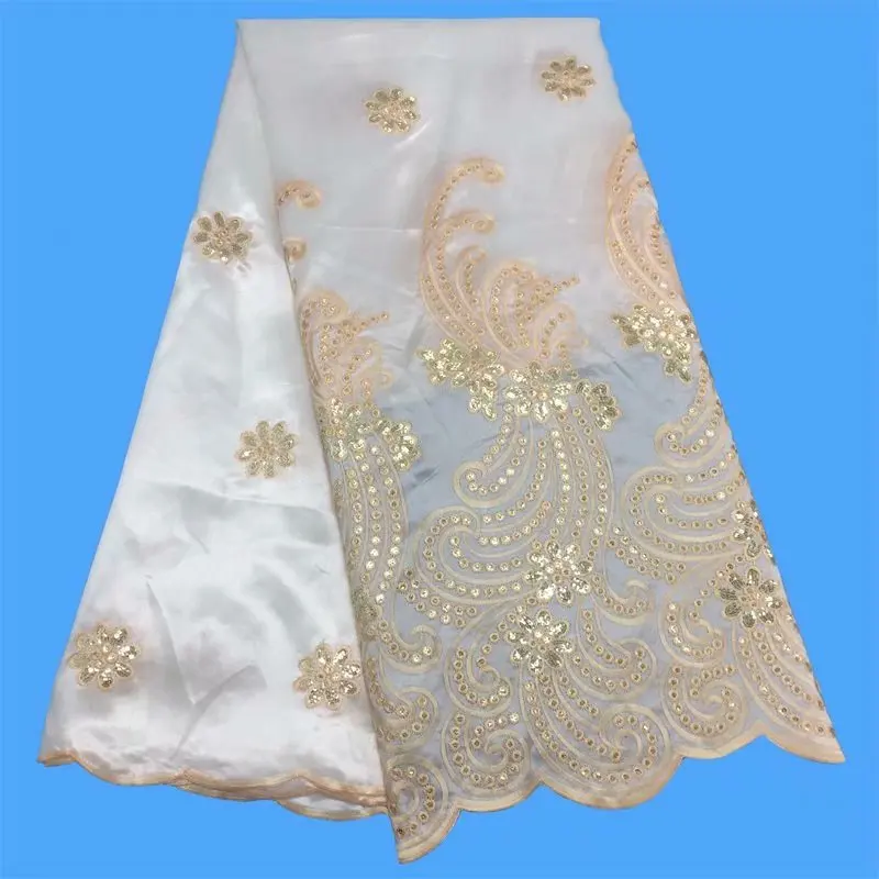 Нигерийский сырой шелк Джордж обертки с блестками африканская ткань камнями