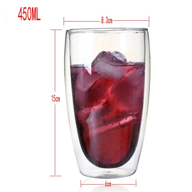 450ml Двухслойные кофейные кружки с ручкой, чашки для напитков, с изоляцией, с двойными стенками, стеклянная чайная чашка, посуда для напитков, воды, молока, чашки - Цвет: 450ml