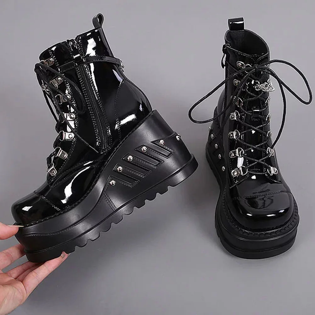 brand design fashion ins hot sale big size 43 cool gothic style cosplay chunky platform wedges shoes ankle boots women shoes free global shipping
