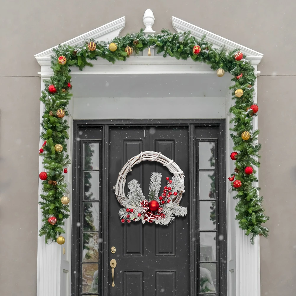 

Snow Rattan Wreath Christmas Red Fruit Simulation Flower Home Decoration Holiday Wedding Wall Door Hanging Adornment