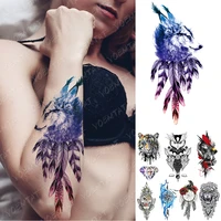 waterproof temporary tattoo sticker gradient fox feather flash tattoos owl tiger body art arm fake sleeve tatoo women men