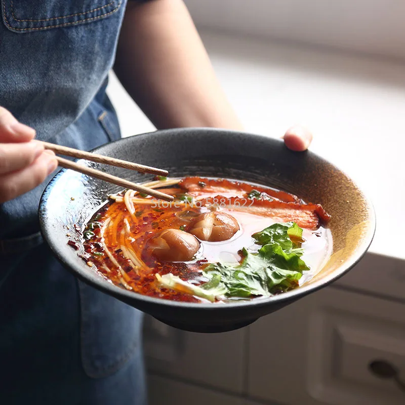 

Ceramic Large Soup Bowl Household Tableware Thickened Japanese Deep Bowl 9.5 Inch Large Ramen Bowl