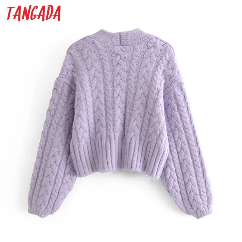 

Tangada Women Vintage Violet Jersey Buttons Cardigan Jumper Lady Twist Oversized Knitted Cardigan Coat 3H172