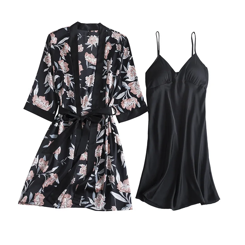 Женский халат-кимоно из искусственного шелка с принтом | Женская одежда