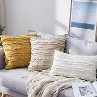 white yellow beige cotton linen jacquard pillow cover tassels cushion cover for sofa pillowcase pillow home decoration