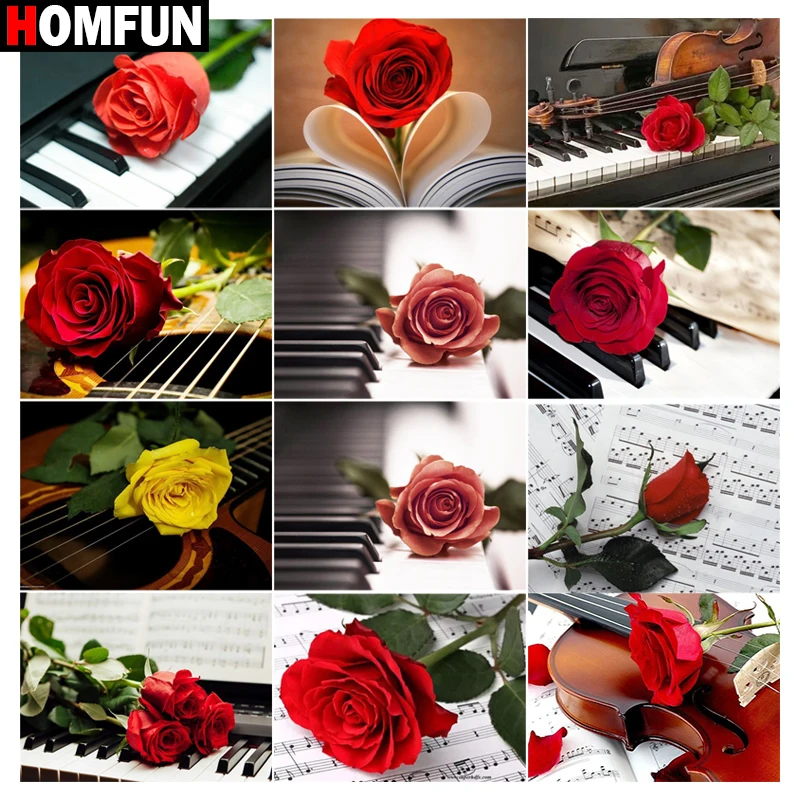 

HOMFUN Square/Round Drill 5D DIY Diamond Painting "Rose book flower Piano" Embroidery Cross Stitch Full Rhinestone Decor