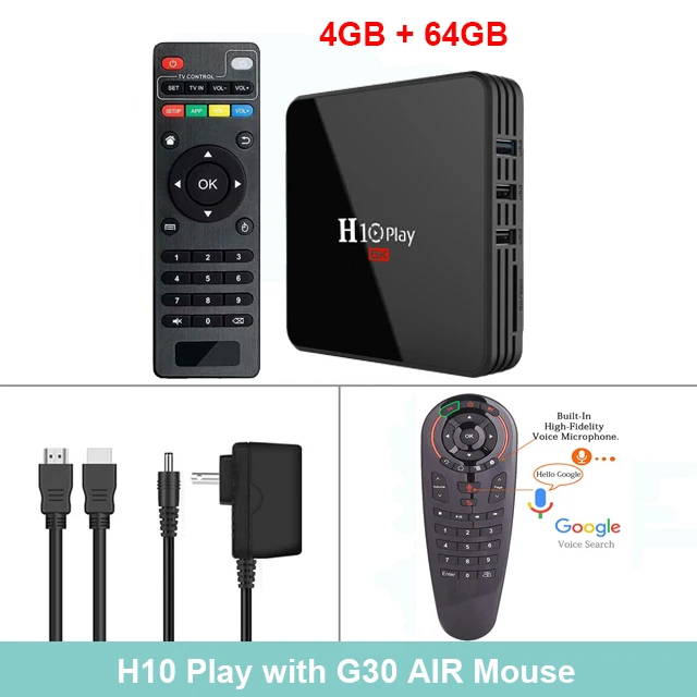 4GB 64GB G30 H10 Play tv Box Android 9,0 4 ГБ 32 ГБ 64 Гб Smart tv BOX Allwinner H6 четырехъядерный 6K HDR 2,4 ГГц Wifi Google плеер телеприставка - Цвет: 4GB 64GB G30