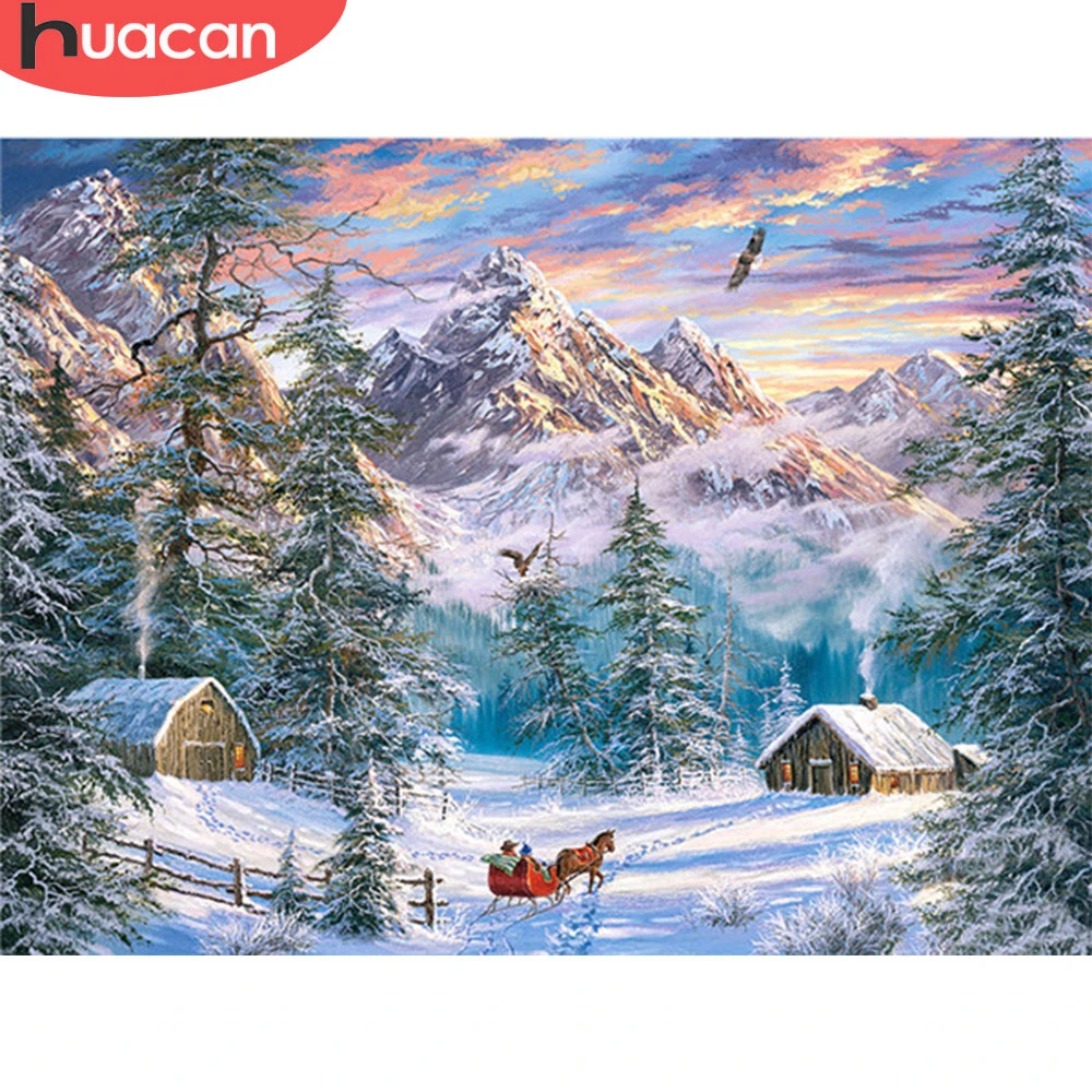 

Huacan diamond embroidery 5D natural winter full area / diamond inlaid mountain handicrafts house decoration