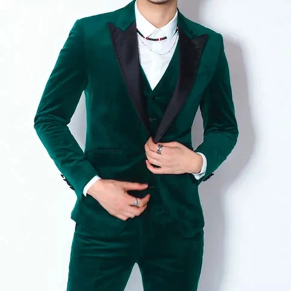 Зеленые бархатные свадебные смокинг 3 шт. африканские мужские костюмы для зимы
